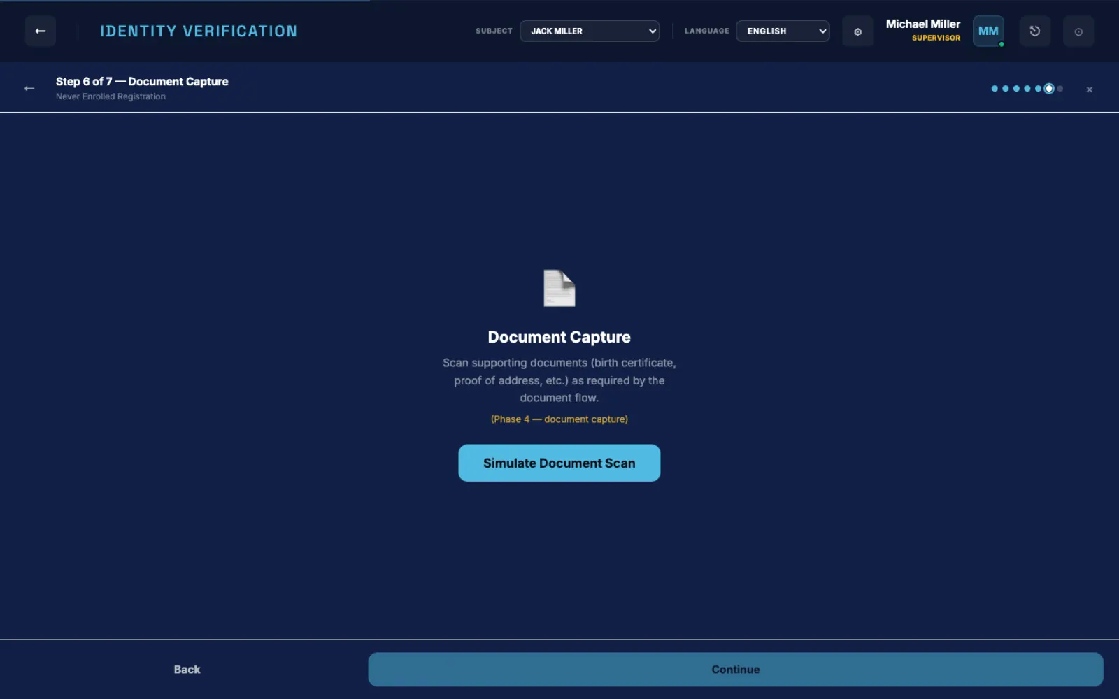 BioEnrol supporting document capture screen