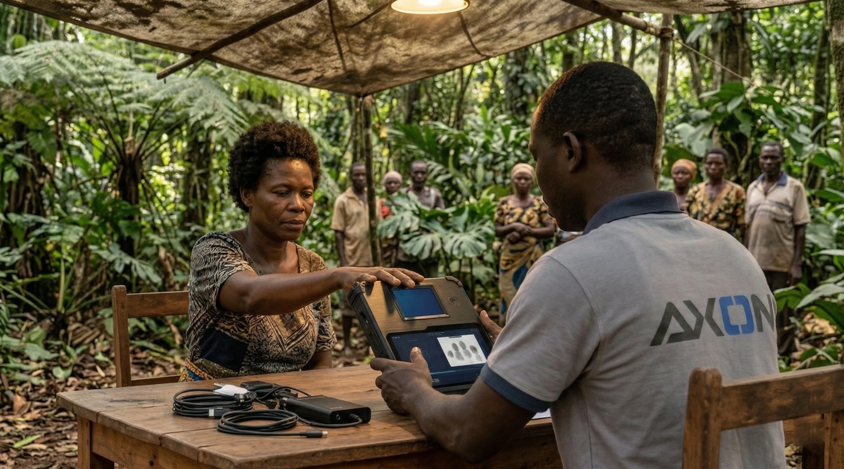 Field operator using an Axon biometric device for fingerprint enrolment in a remote location