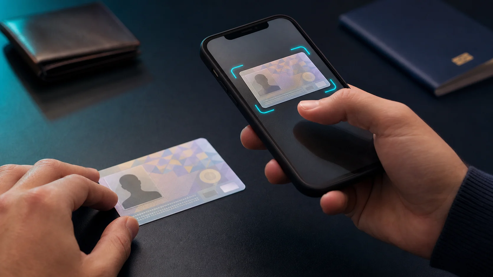 A mobile phone capturing a specimen identity card