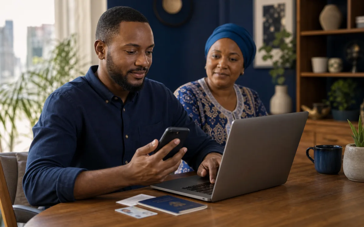 Citizen completing an identity pre-registration using a laptop and smartphone