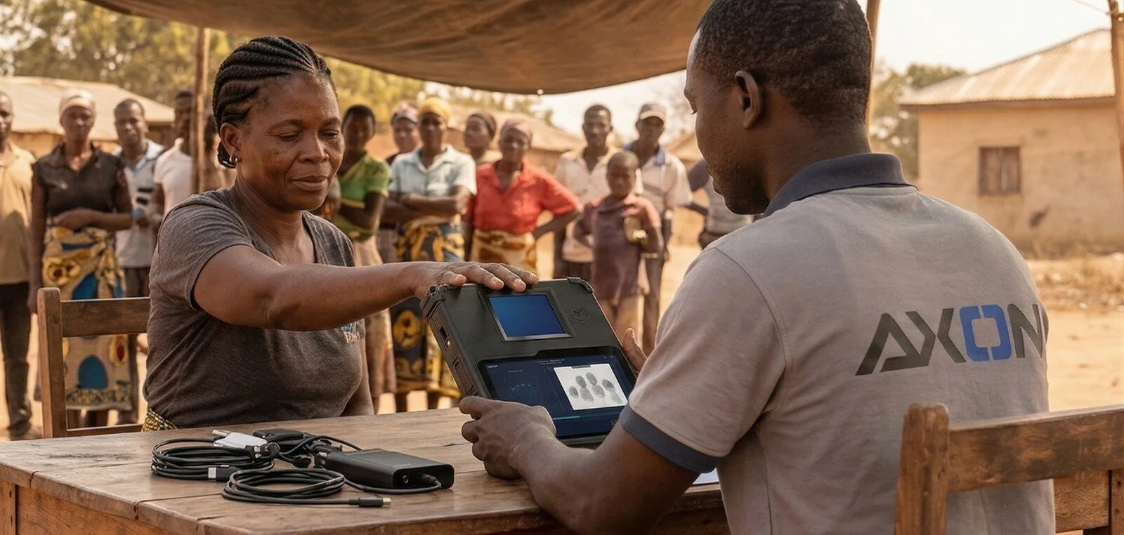 Field agent completing a rural SIM registration on a COMET-60H